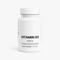 Vitamin D3 2,000 IU capsule bottle, 100 softgels, front of package