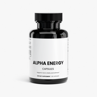 Alpha Energy capsule bottle, 90 capsules, front of package