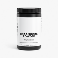 BCAA Shock Powder (Fruit Punch) powder tub, 11 oz, front of package