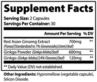 Ginkgo Biloba + Ginseng capsule bottle, 60 caps, front of package